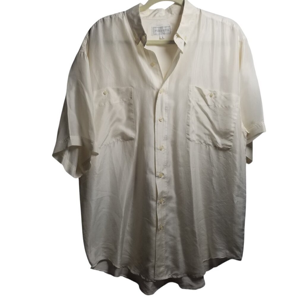 Pura Seta Men's Ivory 100% Silk Office Career Shirt Sz L
